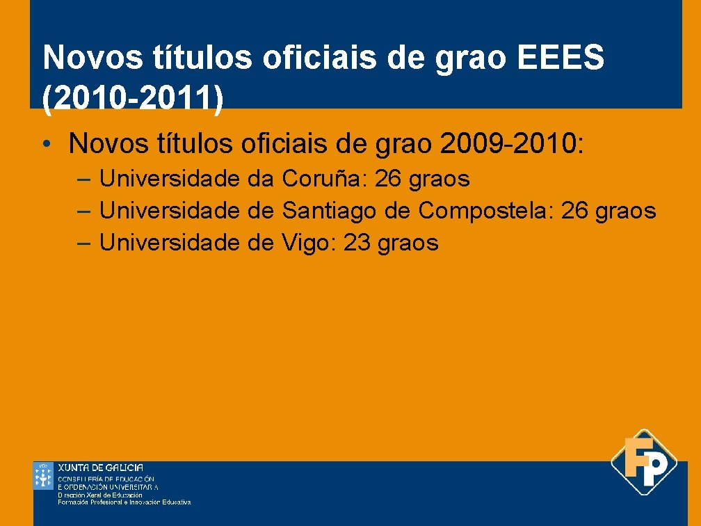 Novos títulos oficiais de grao EEES (2010 -2011) • Novos títulos oficiais de grao