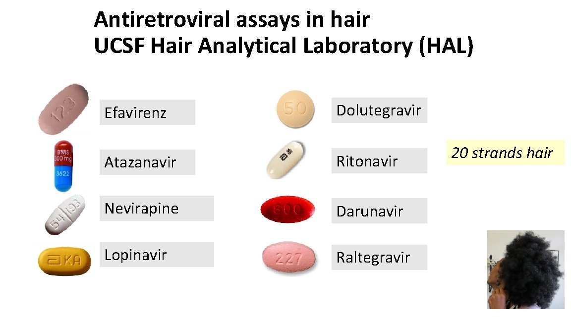 Antiretroviral assays in hair UCSF Hair Analytical Laboratory (HAL) Efavirenz Dolutegravir Atazanavir Ritonavir Nevirapine