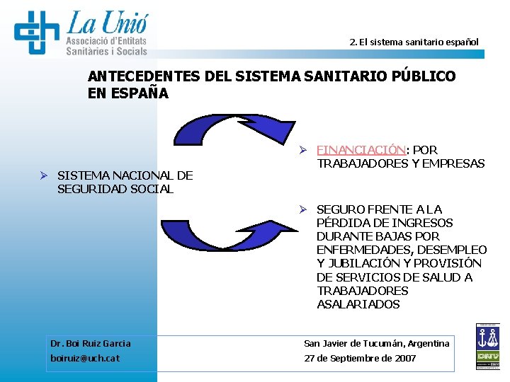 2. El sistema sanitario español ANTECEDENTES DEL SISTEMA SANITARIO PÚBLICO EN ESPAÑA Ø SISTEMA