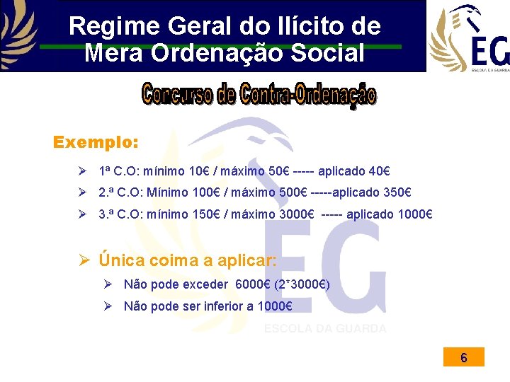 Regime Geral do Ilícito de Mera Ordenação Social Exemplo: Ø 1ª C. O: mínimo