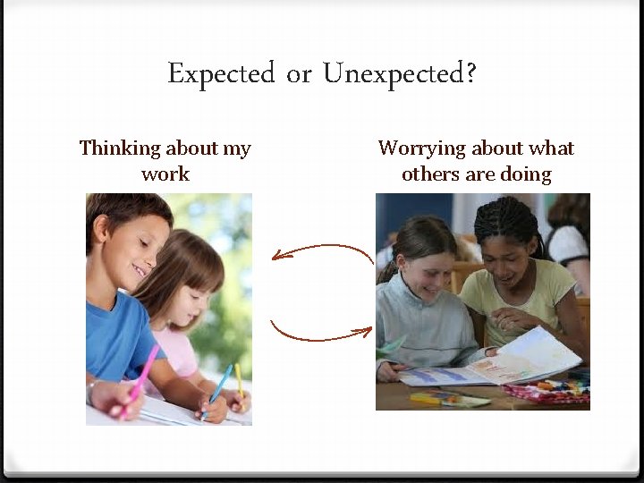 Expected or Unexpected? Thinking about my work Worrying about what others are doing 