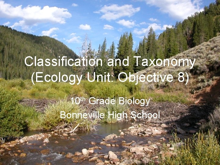 Classification and Taxonomy (Ecology Unit: Objective 8) 10 th Grade Biology Bonneville High School