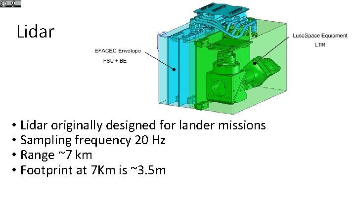 Lidar • Lidar originally designed for lander missions • Sampling frequency 20 Hz •