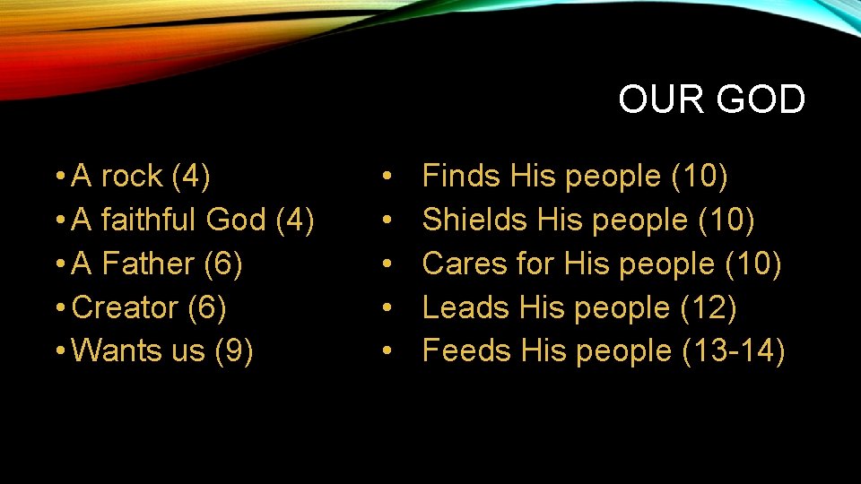 OUR GOD • A rock (4) • A faithful God (4) • A Father