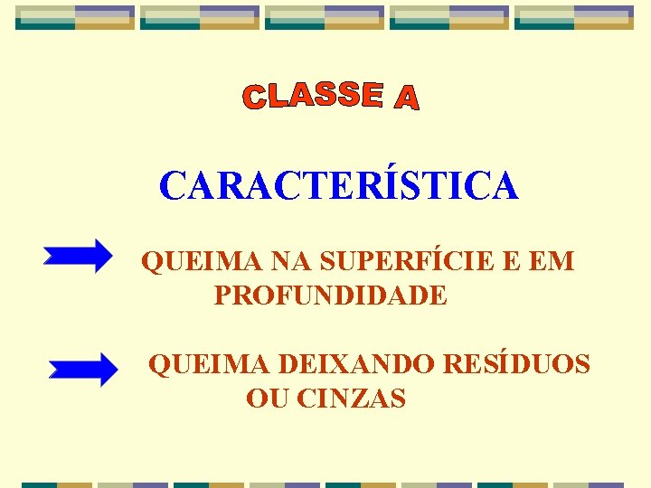 CARACTERÍSTICA QUEIMA NA SUPERFÍCIE E EM PROFUNDIDADE QUEIMA DEIXANDO RESÍDUOS OU CINZAS 