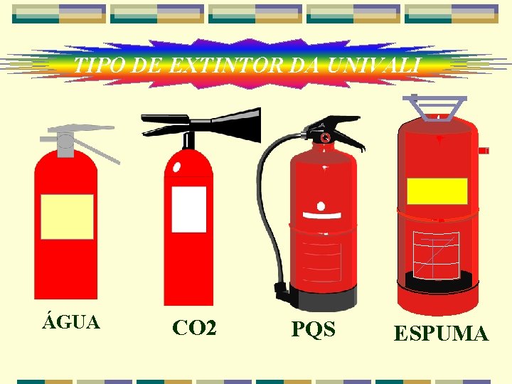 TIPO DE EXTINTOR DA UNIVALI ÁGUA CO 2 PQS ESPUMA 