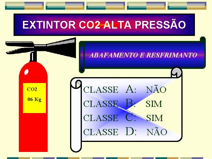 EXTINTOR CO 2 ALTA PRESSÃO ABAFAMENTO E RESFRIMANTO CO 2 06 Kg CLASSE A: