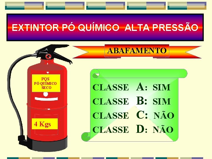 EXTINTOR PÓ QUÍMICO ALTA PRESSÃO ABAFAMENTO PQS PÓ QUÍMICO SECO 4 Kgs CLASSE A: