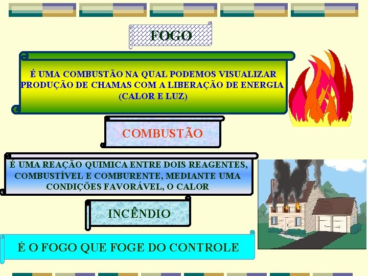 FOGO É UMA COMBUSTÃO NA QUAL PODEMOS VISUALIZAR PRODUÇÃO DE CHAMAS COM A LIBERAÇÃO