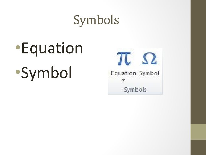 Symbols • Equation • Symbol 