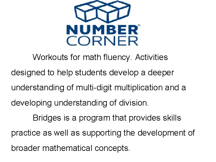 Workouts for math fluency. Activities designed to help students develop a deeper understanding of