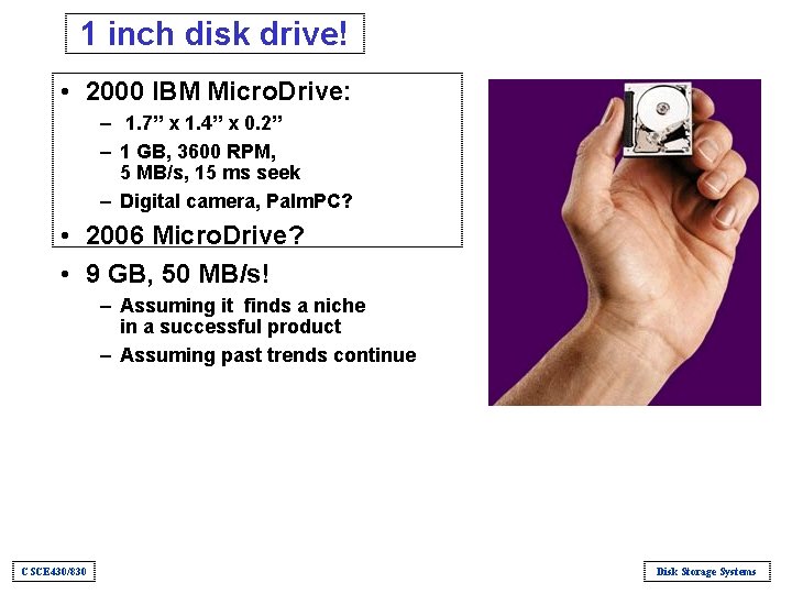 1 inch disk drive! • 2000 IBM Micro. Drive: – 1. 7” x 1.