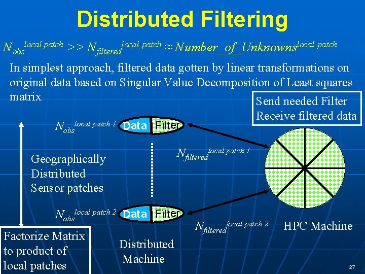 Distributed Filtering Nobslocal patch >> Nfilteredlocal patch ≈ Number_of_Unknownslocal patch In simplest approach, filtered