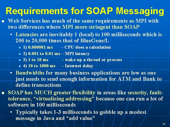 Requirements for SOAP Messaging n Web Services has much of the same requirements as