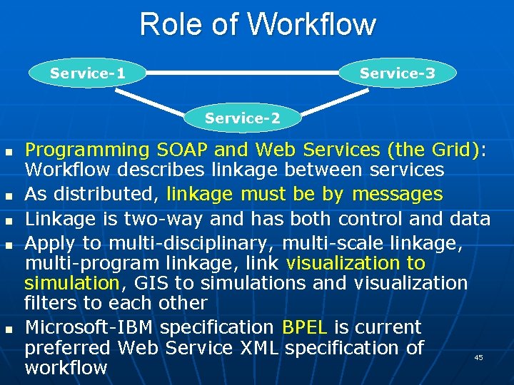 Role of Workflow Service-1 Service-3 Service-2 n n n Programming SOAP and Web Services