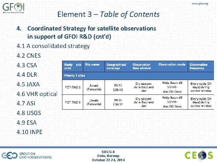 www. gfoi. org Element 3 – Table of Contents 4. Coordinated Strategy for satellite