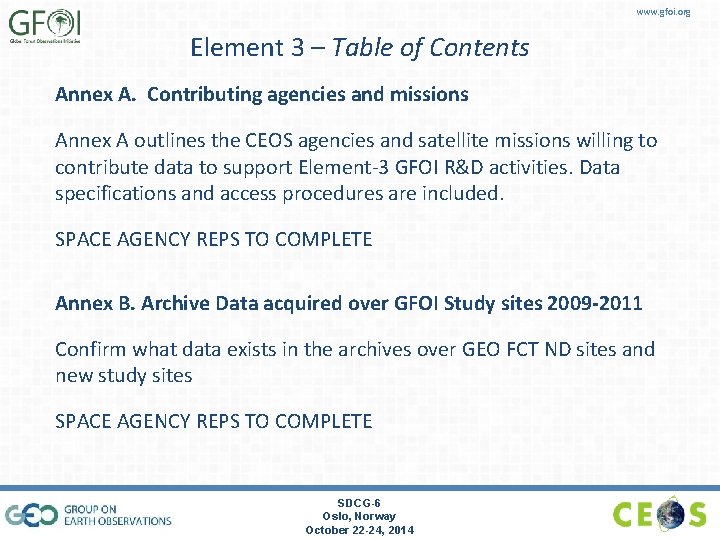 www. gfoi. org Element 3 – Table of Contents Annex A. Contributing agencies and