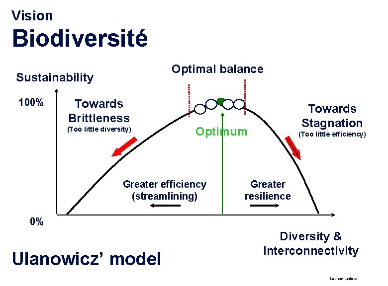 Vision Biodiversité Optimal balance Sustainability 100% Towards Brittleness (Too little diversity) Towards Stagnation Optimum