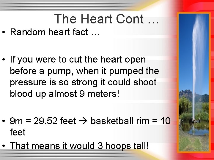 The Heart Cont … • Random heart fact … • If you were to The Heart Cont … • Random heart fact … • If you were to