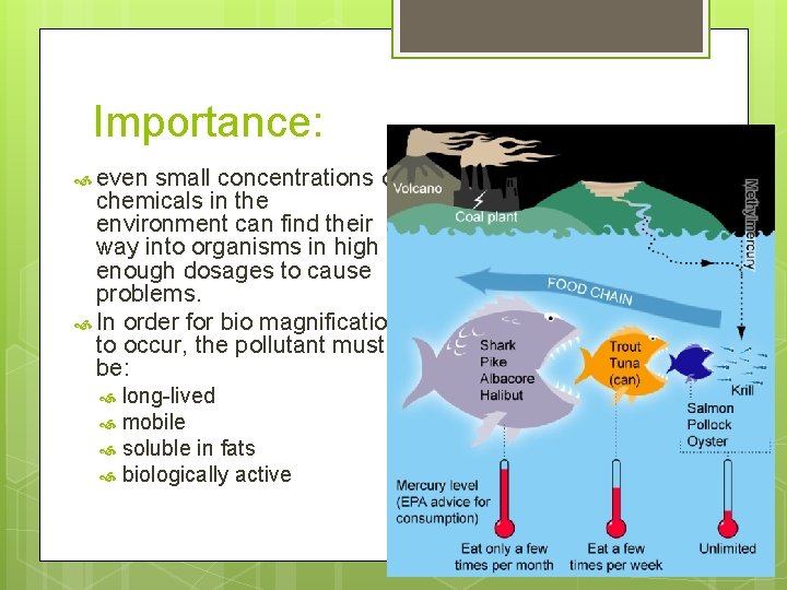 Importance: even small concentrations of chemicals in the environment can find their way into