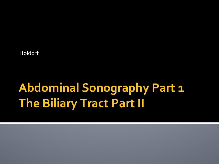 Holdorf Abdominal Sonography Part 1 The Biliary Tract Part II 