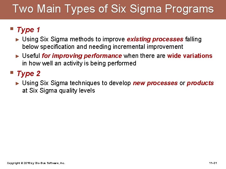 Two Main Types of Six Sigma Programs § Type 1 ► ► Using Six