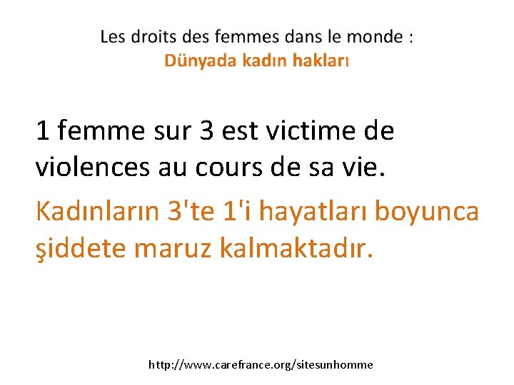 1 femme sur 3 est victime de violences au cours de sa vie. Kadınların