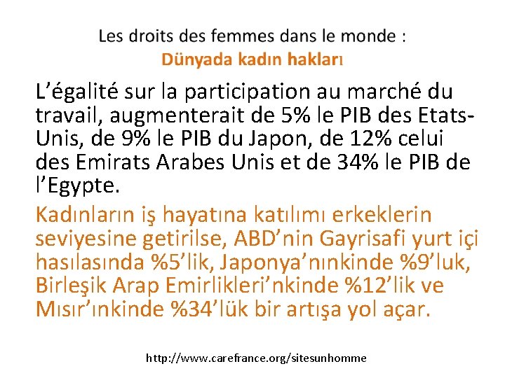 L’égalité sur la participation au marché du travail, augmenterait de 5% le PIB des