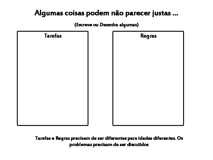 Algumas coisas podem não parecer justas … (Escreve ou Desenha algumas) Tarefas Regras Tarefas