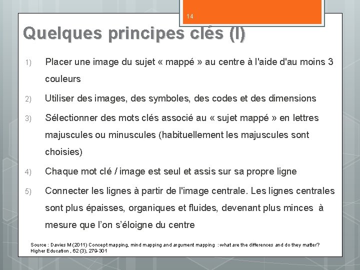 14 Quelques principes clés (I) 1) Placer une image du sujet « mappé »