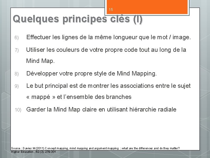 15 Quelques principes clés (I) 6) Effectuer les lignes de la même longueur que