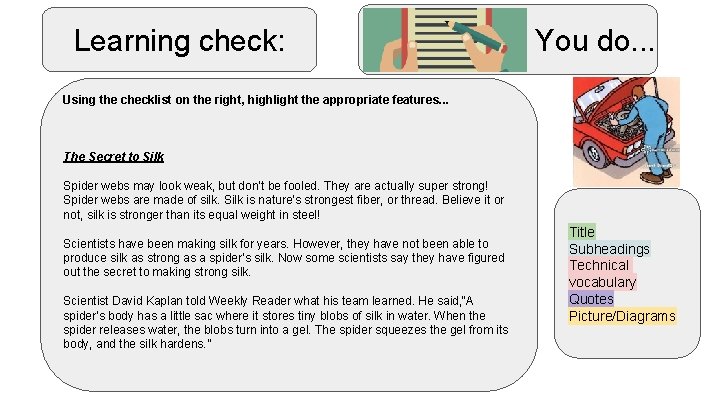 Learning check: You do. . . Using the checklist on the right, highlight the Learning check: You do. . . Using the checklist on the right, highlight the