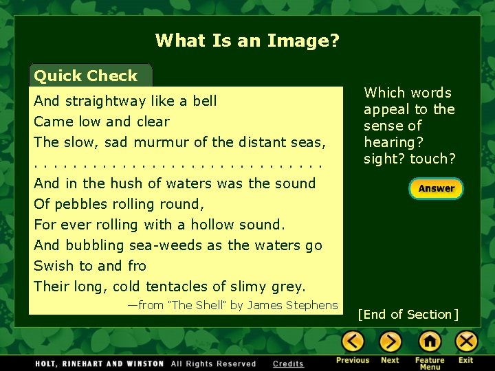 What Is an Image? Quick Check And straightway like a bell Came low and