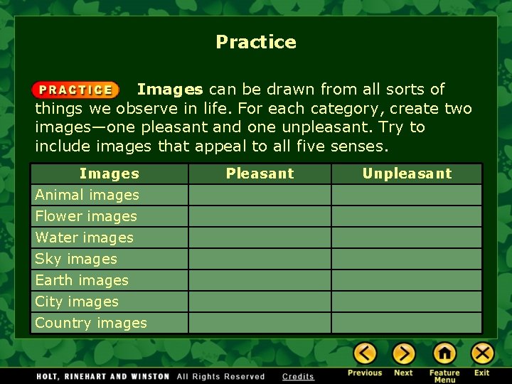 Practice Images can be drawn from all sorts of things we observe in life.
