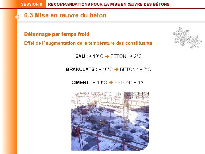 SESSION 6 RECOMMANDATIONS POUR LA MISE EN ŒUVRE DES BÉTONS 6. 3 Mise en