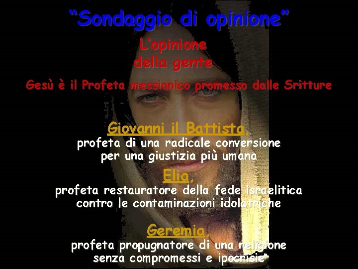 “Sondaggio di opinione” L’opinione della gente Gesù è il Profeta messianico promesso dalle Sritture