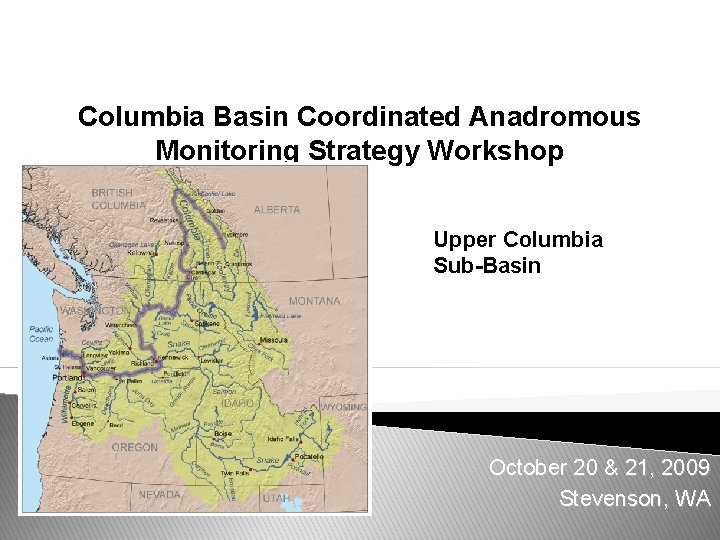 Columbia Basin Coordinated Anadromous Monitoring Strategy Workshop Upper Columbia Sub-Basin October 20 & 21,