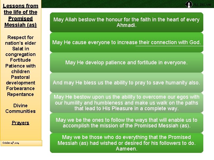 Lessons from the life of the Promised Messiah (as) Respect for nation’s elder Salat