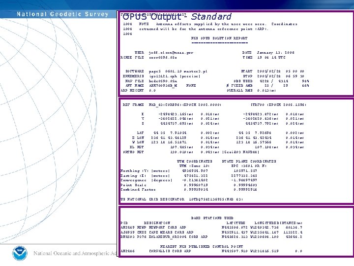 OPUS Output - Standard FILE: corv 0590. 05 o 000416827 1008 NOTE: Antenna offsets