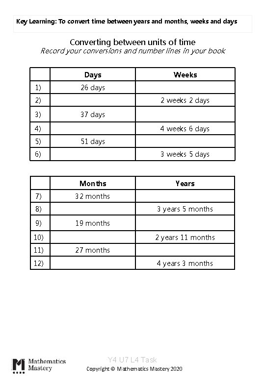 Key Learning To read write and convert time