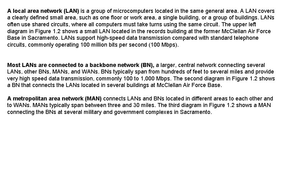 A local area network (LAN) is a group of microcomputers located in the same