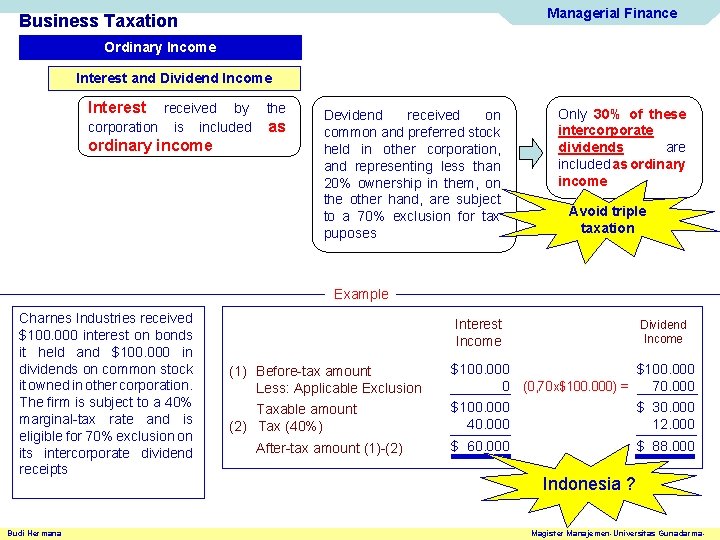 Managerial Finance Business Taxation Ordinary Income Interest and Dividend Income Interest received by corporation