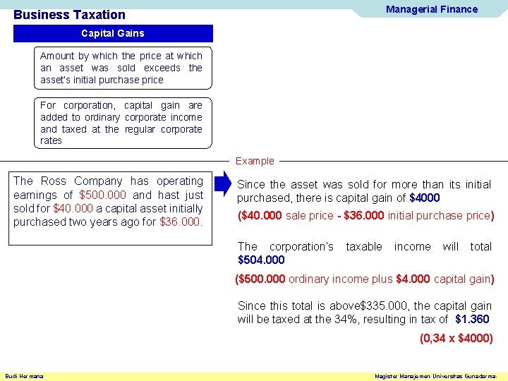 Managerial Finance Business Taxation Capital Gains Amount by which the price at which an