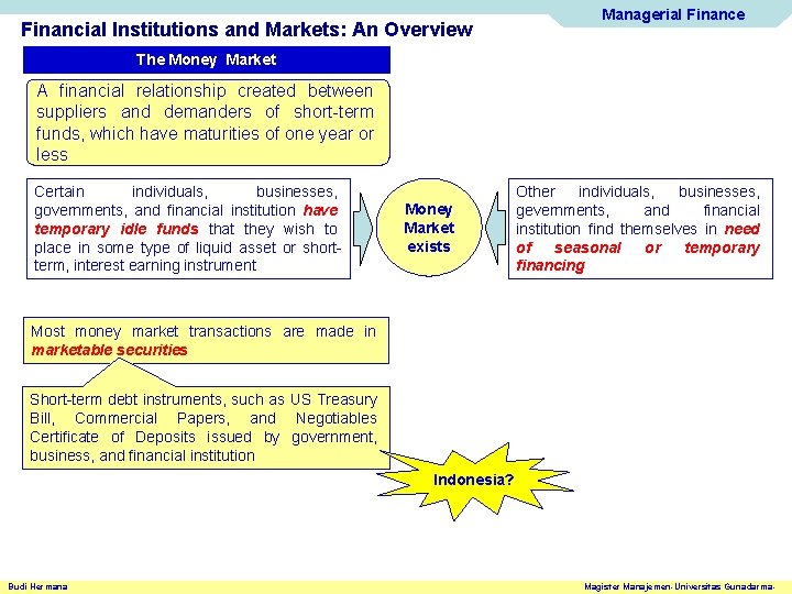 Financial Institutions and Markets: An Overview Managerial Finance The Money Market A financial relationship