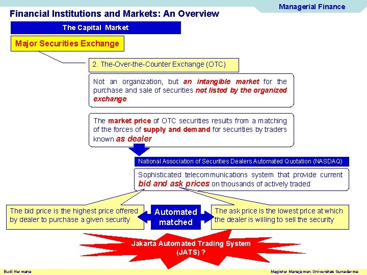 Financial Institutions and Markets: An Overview Managerial Finance The Capital Market Major Securities Exchange