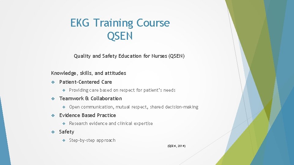 EKG Training Course QSEN Quality and Safety Education for Nurses (QSEN) Knowledge, skills, and EKG Training Course QSEN Quality and Safety Education for Nurses (QSEN) Knowledge, skills, and