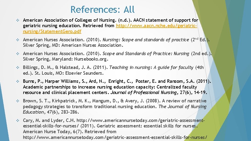 References: All v American Association of Colleges of Nursing. (n. d. ). AACN statement References: All v American Association of Colleges of Nursing. (n. d. ). AACN statement