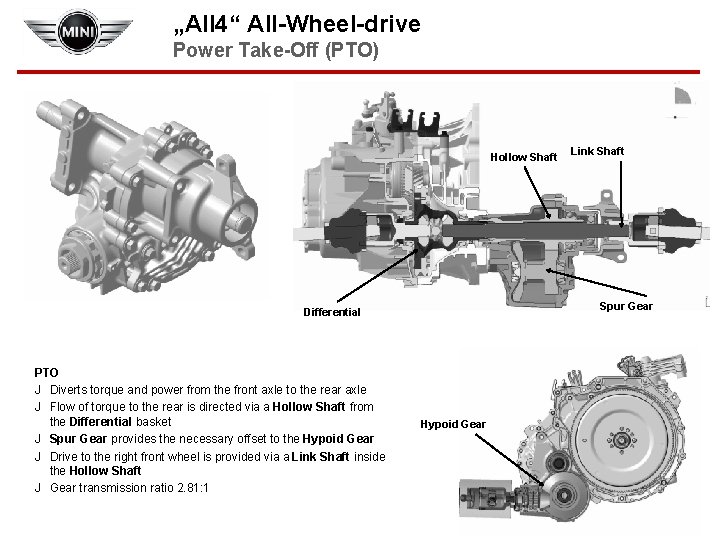 „All 4“ All-Wheel-drive Power Take-Off (PTO) Hollow Shaft Spur Gear Differential PTO J Diverts