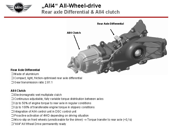 „All 4“ All-Wheel-drive Rear axle Differential & All 4 clutch Rear Axle Differential All