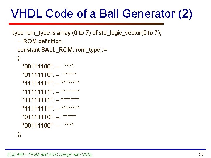 VHDL Code of a Ball Generator (2) type rom_type is array (0 to 7)